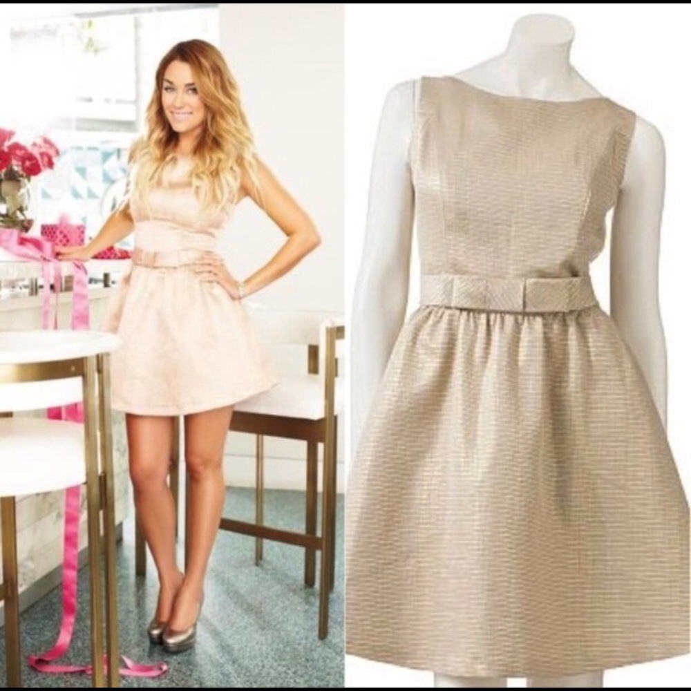 LC Lauren Conrad Gold Metallic Bow Dress